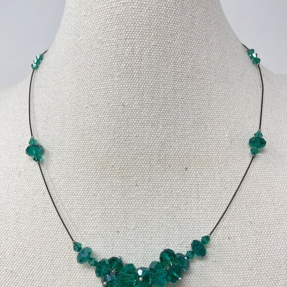 Signed New York Crystal Cluster Necklace Wicked Green Classic Dressy Formal - Picture 3 of 9